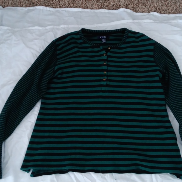 Green and black striped casual sweater - Picture 1 of 3